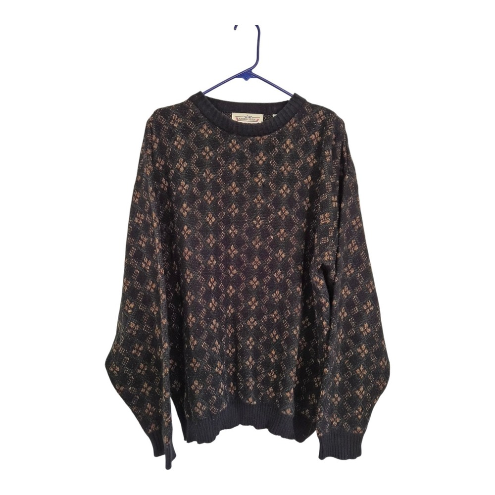 Vintage 90s Natural Issue Sweater XL Black Brown Argyle Grandpa Core Academia